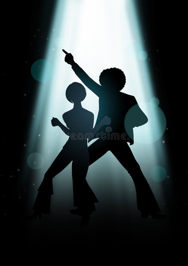 Silhouette Illustration of couple disco dancing under the light