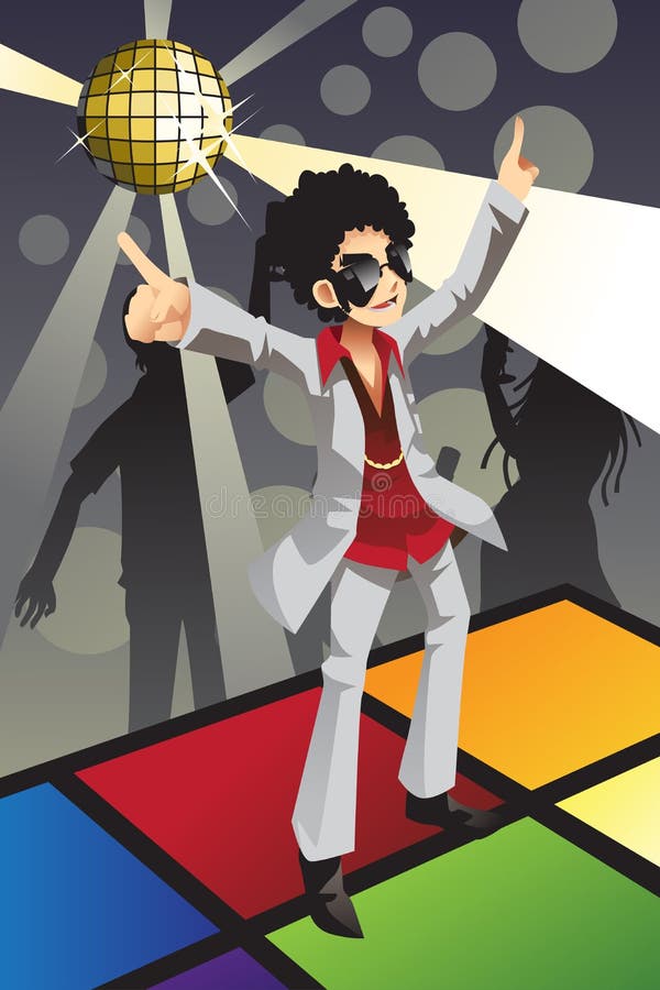A vector illustration of a man dancing disco on the dance floor. A vector illustration of a man dancing disco on the dance floor