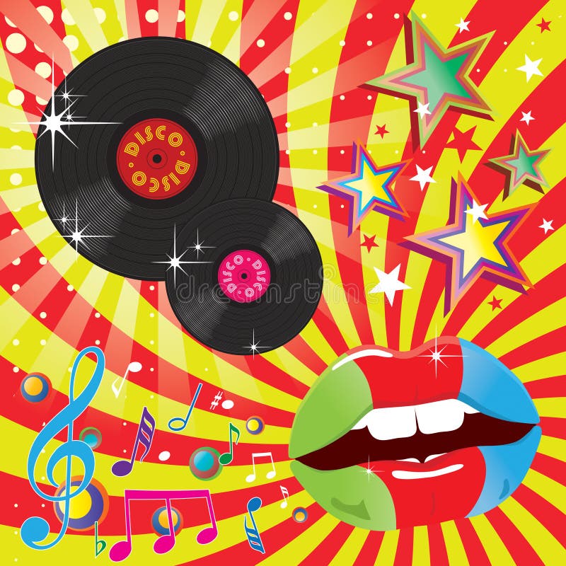Disco music and dance event illustration with retro vinyl plates