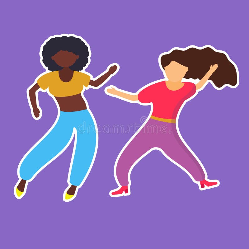 Disco party retro poster, two girls in 1980s style. Vector illustration.