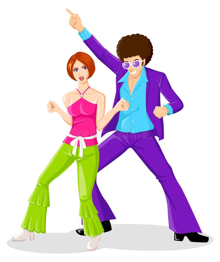 Illustration of couple dancing on the floor in the 70s. Illustration of couple dancing on the floor in the 70s