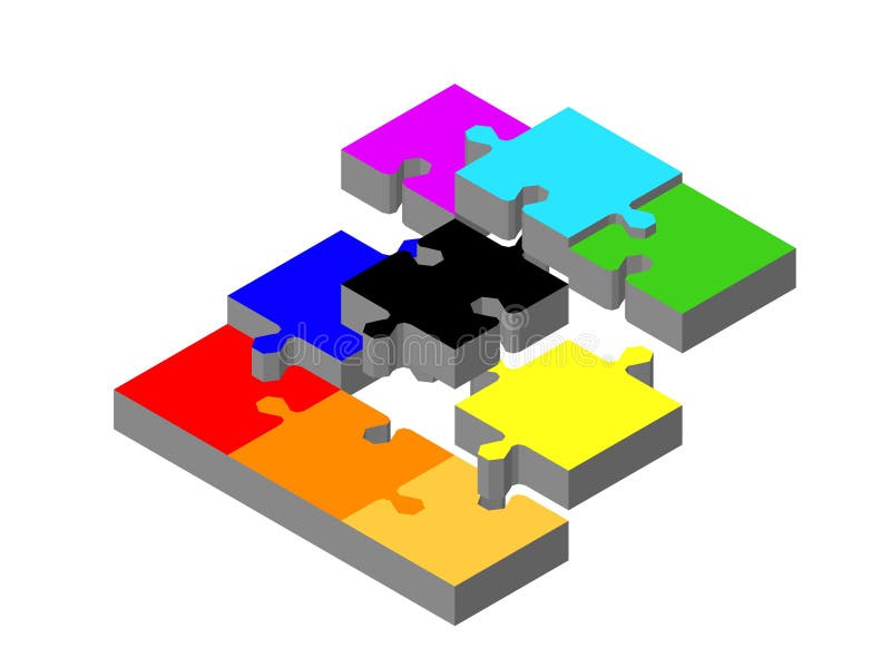 Disconnected puzzle. Isolated on white. 3d Vector colorful illustration