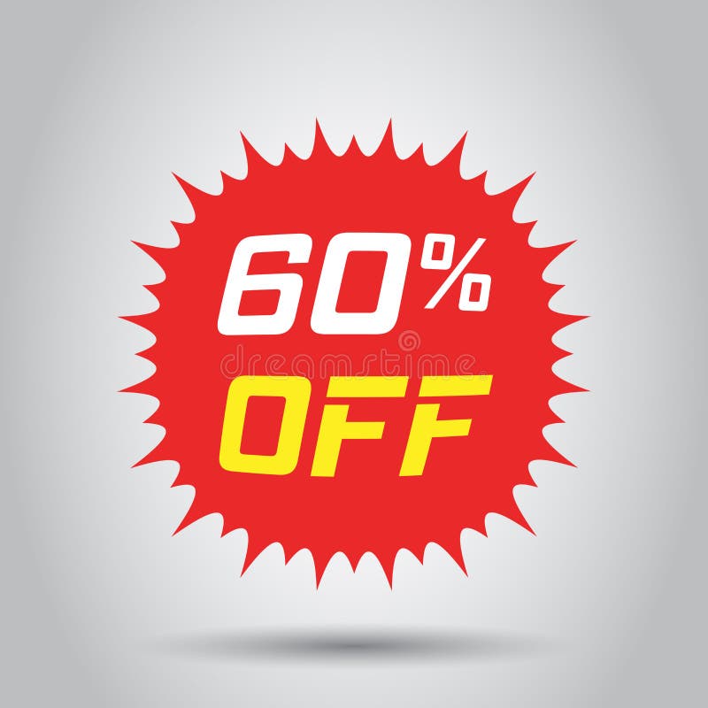 Discount sticker vector icon in flat style. Sale tag sign illustration on white background. Promotion 60 percent discount concept royalty free illustration Discount sticker vector icon in flat style. Sale tag sign illustration on white background. Promotion 60 percent discount concept royalty free illustration