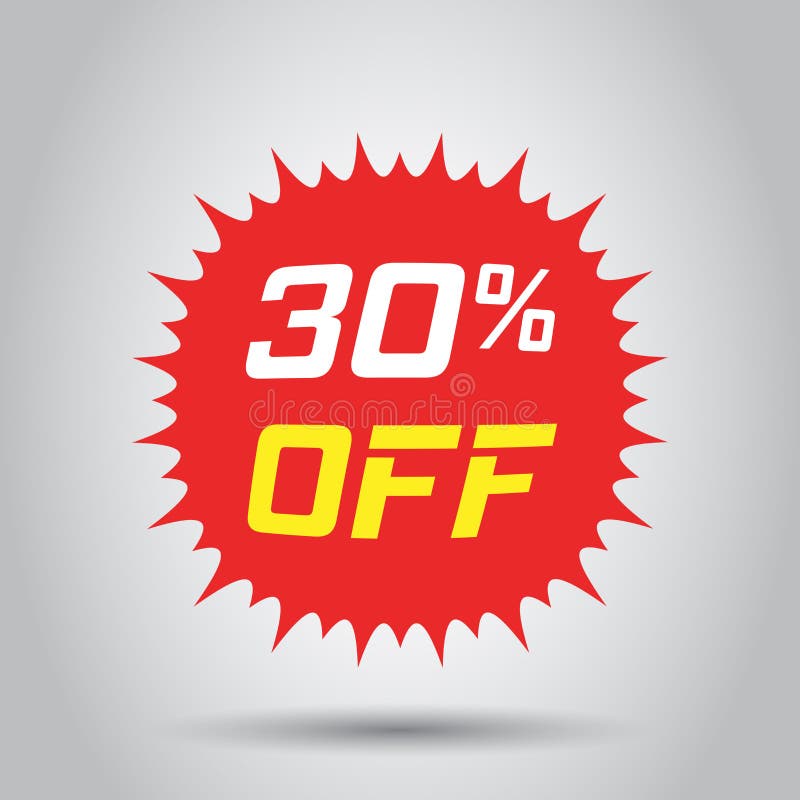 Discount sticker vector icon in flat style. Sale tag sign illustration on white background. Promotion 30 percent discount concept stock illustration Discount sticker vector icon in flat style. Sale tag sign illustration on white background. Promotion 30 percent discount concept stock illustration