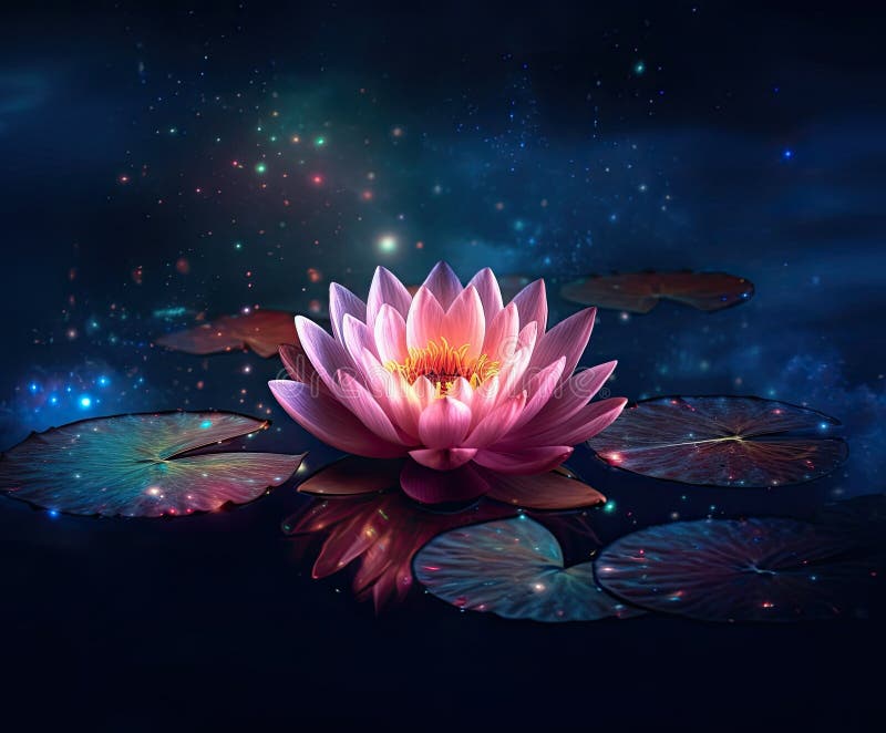 Mystical Lotus Bloom with Starry Radiance on Tranquil Waters (AI