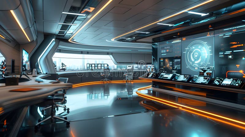 Futuristic Workspace with Glowing Holograms vector illustration