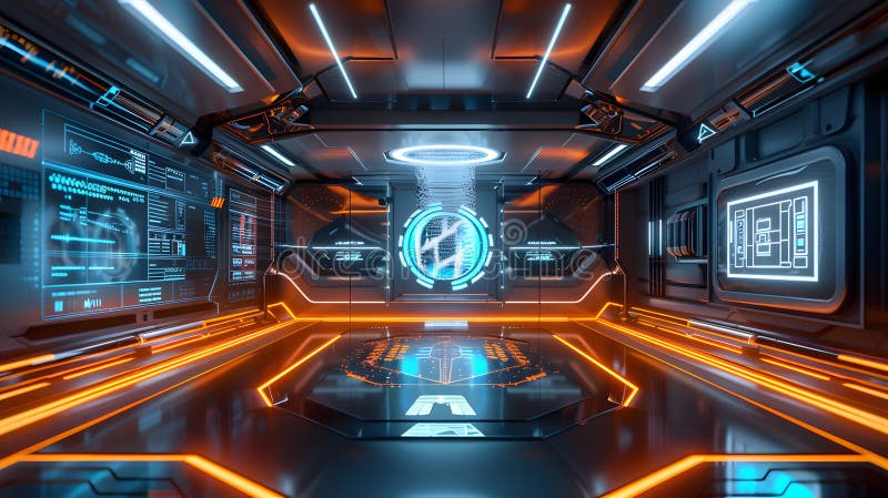 Futuristic Workspace with Glowing Holograms vector illustration