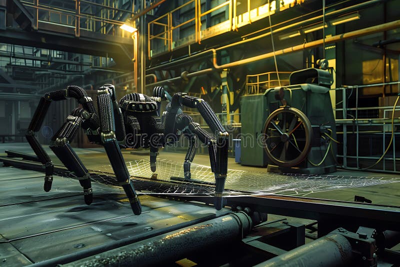 High-Resolution Mechanical Spider: A Fusion of Art and Engineering stock illustration