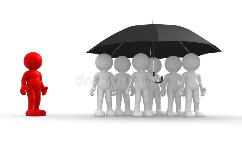 3d lidé lidský charakter pod deštníkem diskriminace.