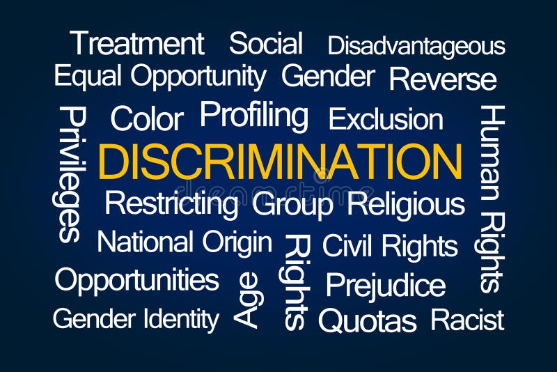 Discrimination Word Cloud on Blue Background