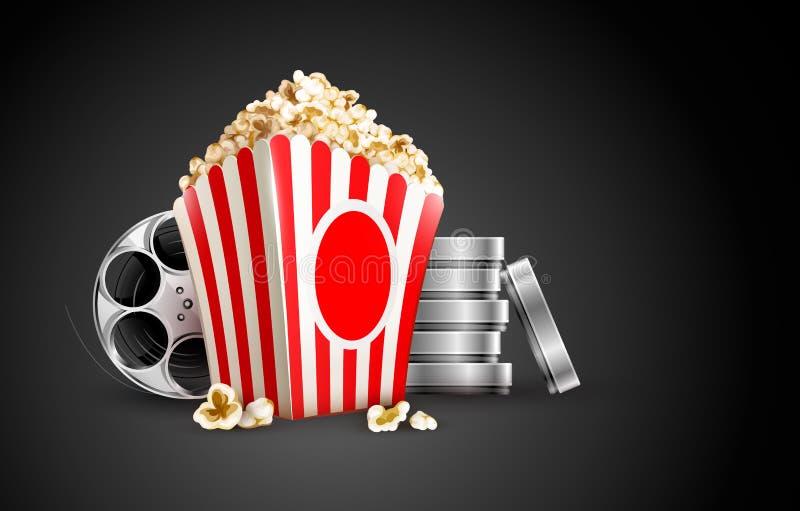 Discs with film tape reel and popcorn vector illustration Discs with film tape reel and popcorn vector illustration