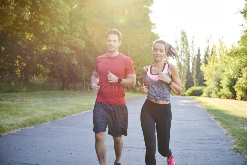 Discussion during the Jogging with Girlfriend Stock Image Image of