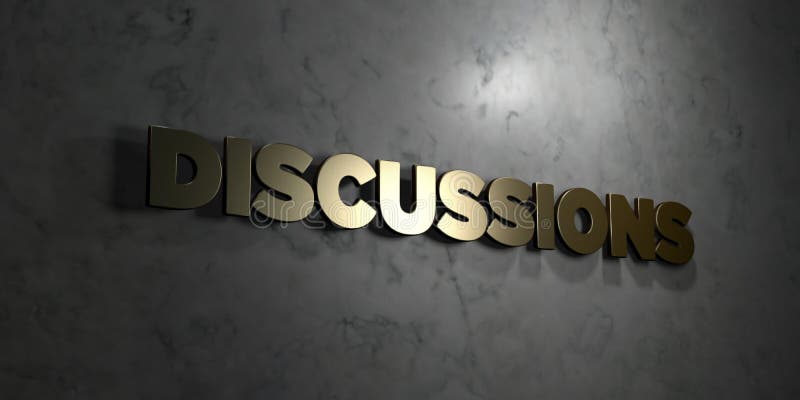 Discussions - Gold Text on Black Background - 3D Rendered Royalty Free