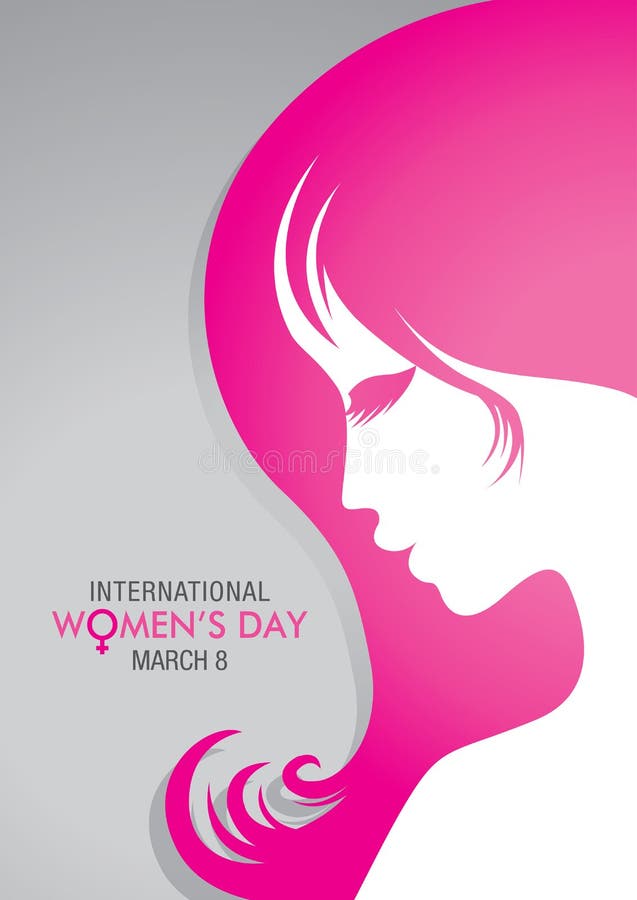 Diseñe Sobre Día Internacional Del ` S De Las Mujeres Con Un Dibujo De Una  Cara De La Mujer Con El Pelo Rosado En Fondo Gris Ilustración del Vector -  Ilustración de