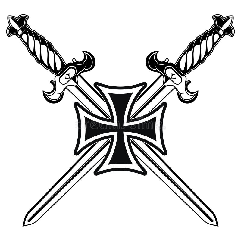 Diseño De Cuchillos. Cruz De Hierro Y Dos Caballeros Medievales Cruzaron  Espadas Ilustración del Vector - Ilustración de motocicleta, cruzado:  223396894