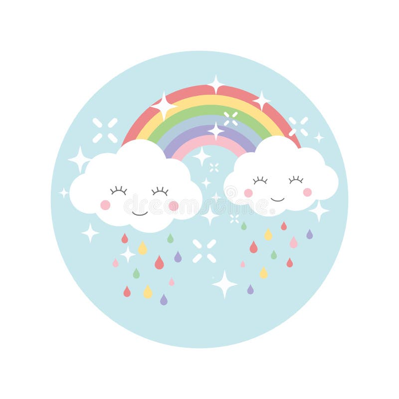 Diseño De Dibujos Animados Coloridos Con Nubes Y Arcoiris Arcoiris, Feliz  Nube Linda Y Gotas De Lluvia Ilustración del Vector - Ilustración de  camisa, feliz: 197485920