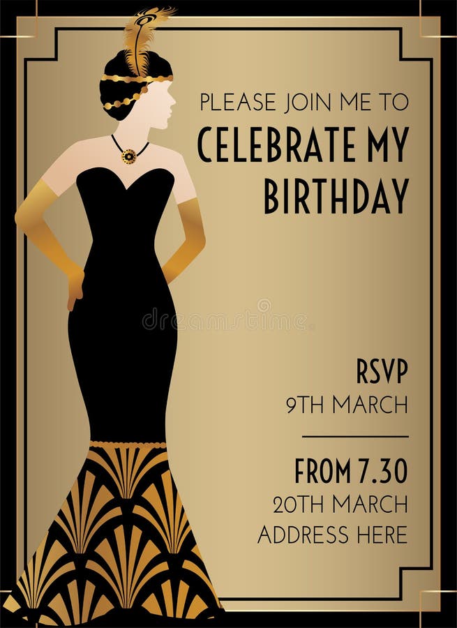 Diseño De Invitaciones De Cumpleaños Con Estilo Art Deco Gatsby Geométrico  Ilustración del Vector - Ilustración de boda, lujo: 172692163