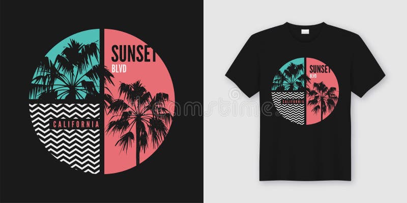 aritmética pasión Valiente Diseño De Moda De La Camiseta Y De La Ropa De California Del Bulevar De La  Puesta Del Sol Con El PA Ilustración del Vector - Ilustración de playa,  vendimia: 121260753