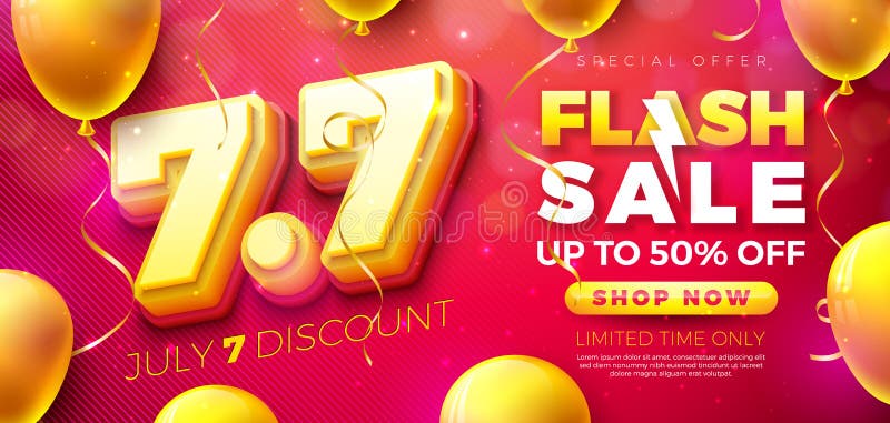 Diseño De Venta Flash De Día De Compras Con Número 3d 77 Y Globo De Fiesta  Con Fondo Rojo. Oferta Especial De Vector 7 De Julio Ilustración del Vector  - Ilustración de