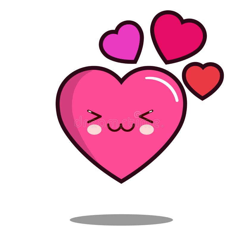  Vector Plano Del Diseño Del Amor Del Emoticon Del Corazón Del Personaje De Dibujos Animados Del Kawaii Lindo Del Icono Ilustración del Vector