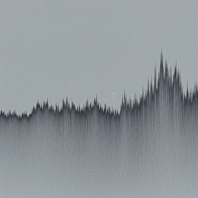 Disegna grafica digitale astratta con sfumatura da grigio chiaro a nero. Linee verticali diverse. Le linee verticali di lunghezza variabile formano punte e valli imbattibili che assomigliano a una forma d'onda audio o a una catena montuosa stilizzata. La trama è omogenea, offrendo all'immagine un aspetto digitale nitido. L'effetto complessivo trasmette un senso di movimento e di energia.