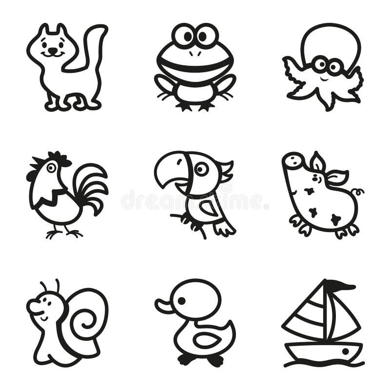 Disegni Facili Di Coloritura Dell Insieme Dell Icona Degli Animali Illustrazione Di Stock Illustrazione Di Cute Simbolo