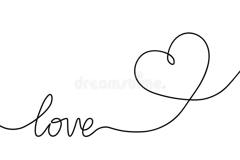 Disegno a catena continua. cuore di contorno disegnato a mano con parola amore per celebrare nozze di design romantico. forma 1 h illustrazione di stock