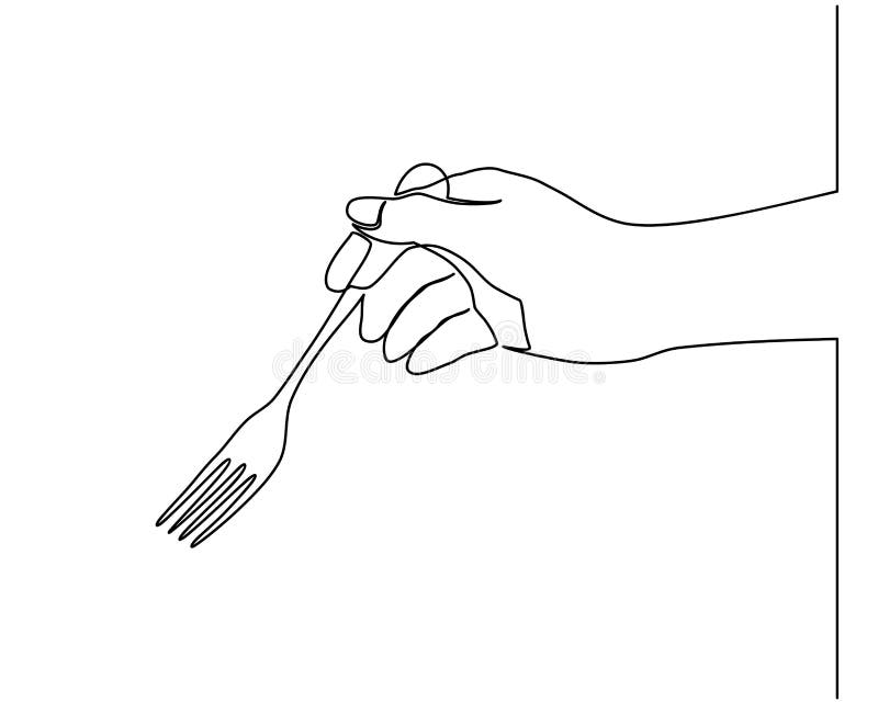 Disegno a Catena Continua Delle Mani Che Tengono Un Cucchiaio a