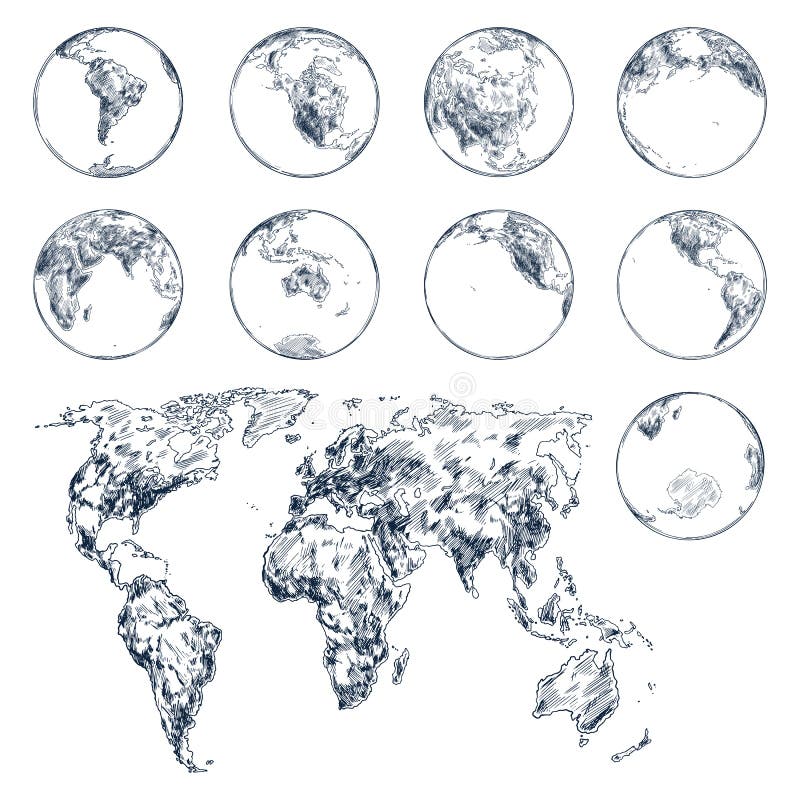 Disegno dei continenti terrestri Mappa mondiale royalty illustrazione gratis Disegno dei continenti terrestri Mappa mondiale royalty illustrazione gratis