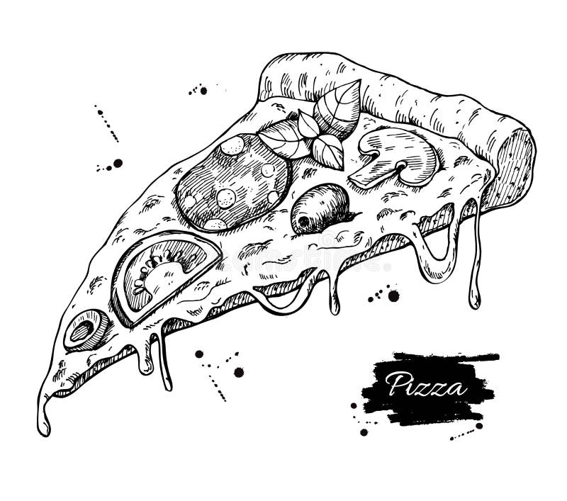 Disegno della fetta della pizza di vettore Illustrazione disegnata a mano della pizza