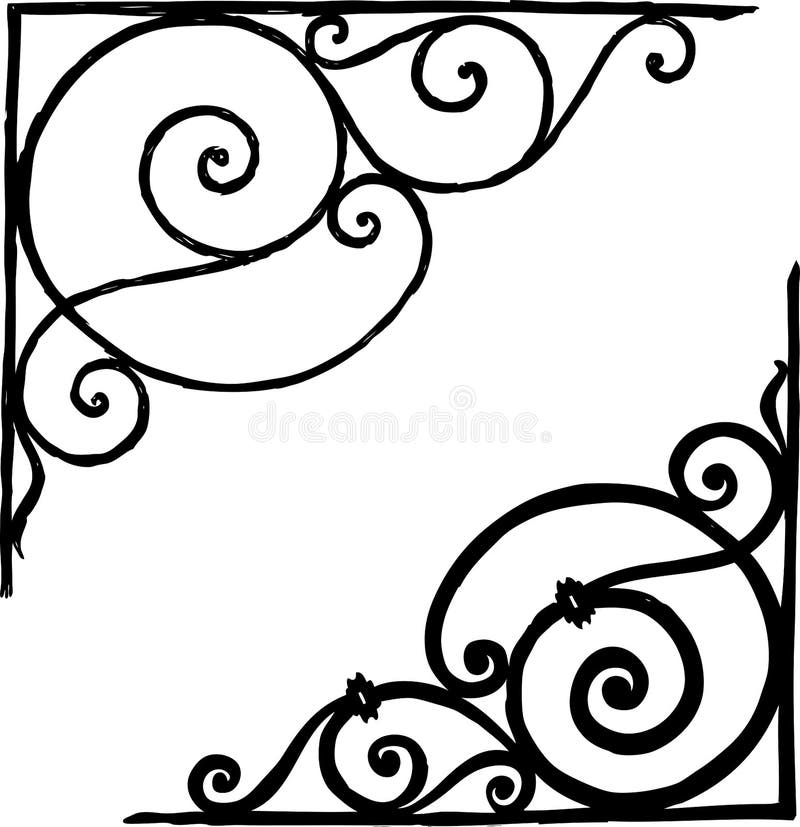 Disegno della mano dei dettagli architettonici d'annata nella forma degli angoli ornamentali illustrazione vettoriale