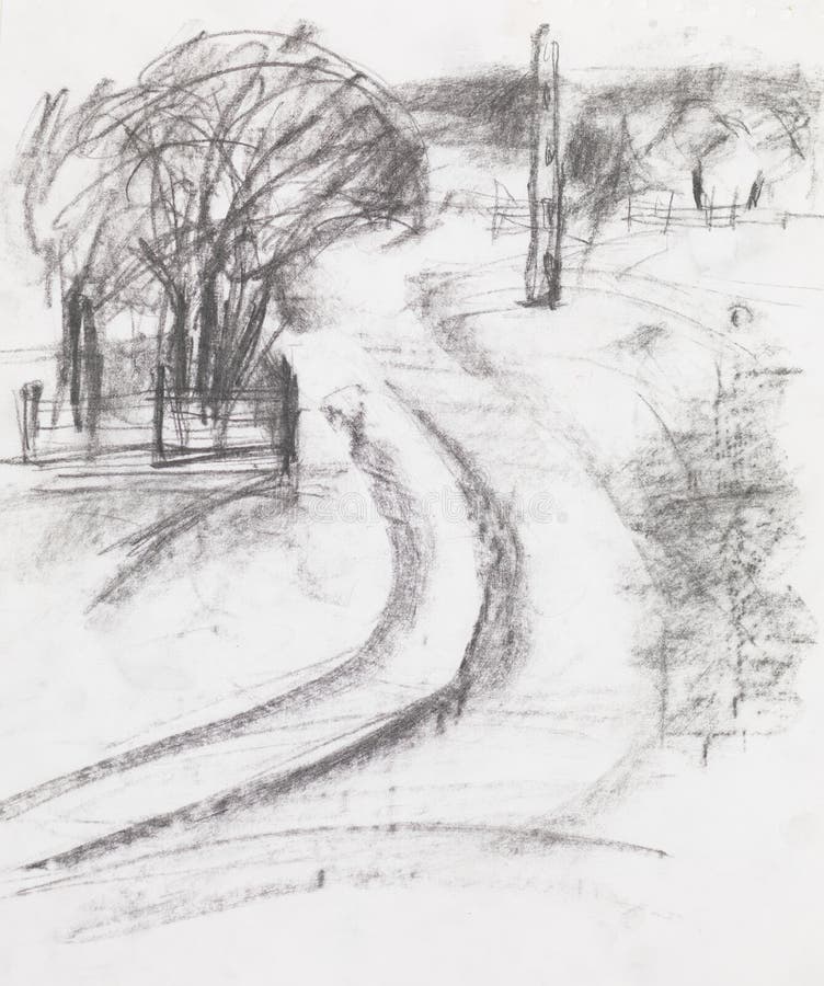 Hand drawn charcoal illustration of countryside. Hand drawn charcoal illustration of countryside