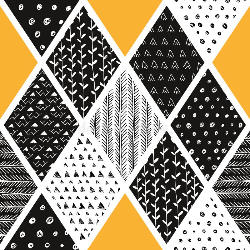 Disegno di patchwork senza saldatura, sfondo geometrico vettoriale con elementi floreali, scarabocchi royalty illustrazione gratis Disegno di patchwork senza saldatura, sfondo geometrico vettoriale con elementi floreali, scarabocchi royalty illustrazione gratis