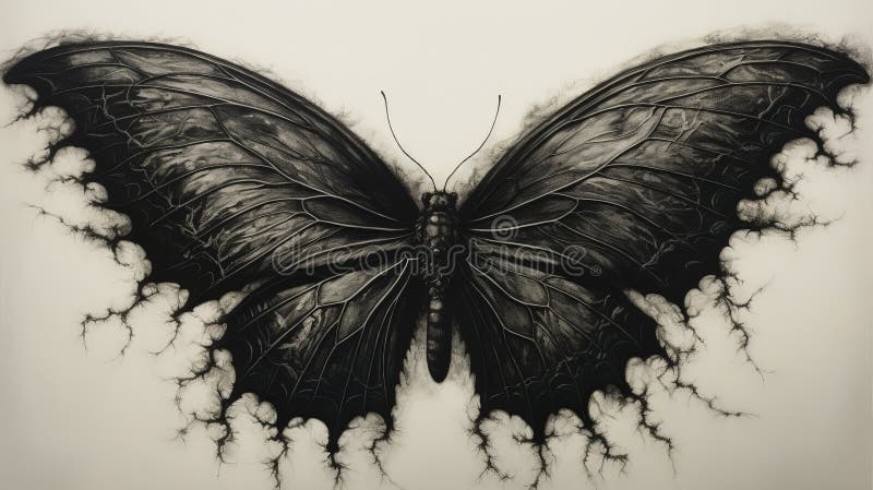 Disegno di una farfalla ispirata a un carl blossfeldé, con inchiostro e carbone di legna illustrazione vettoriale