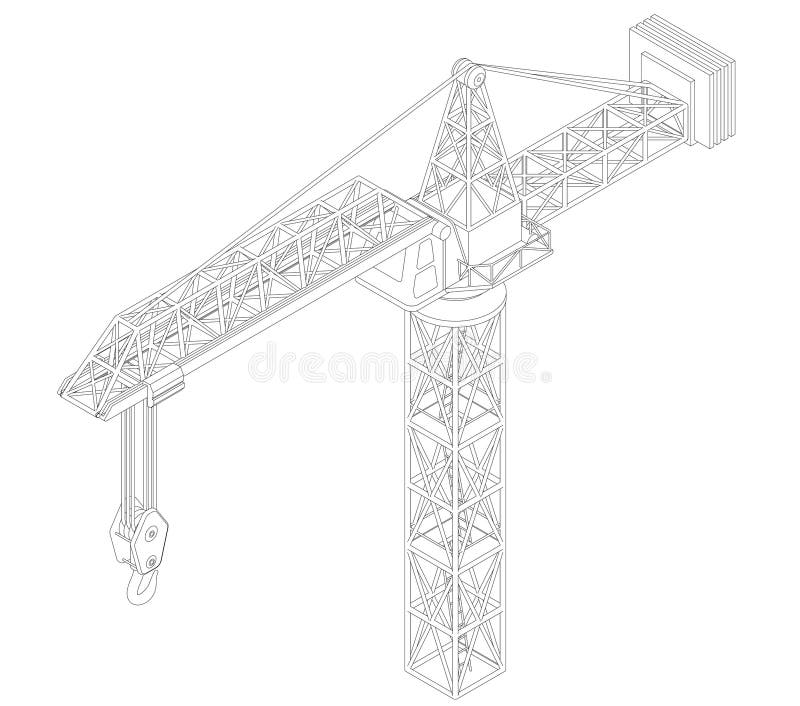 Disegno di vista isometrica della costruzione della gru royalty illustrazione gratis