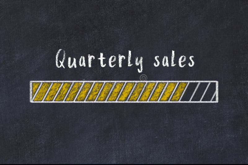 Chalk drawing of loading progress bar with inscription quarterly sales. Chalk drawing of loading progress bar with inscription quarterly sales.