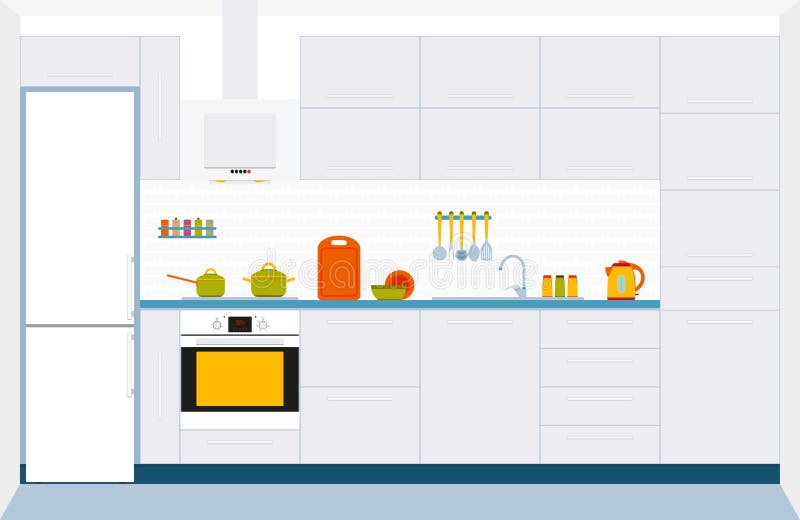 Kitchen interior design. Front view. Vector illustration. Kitchen interior design. Front view. Vector illustration.