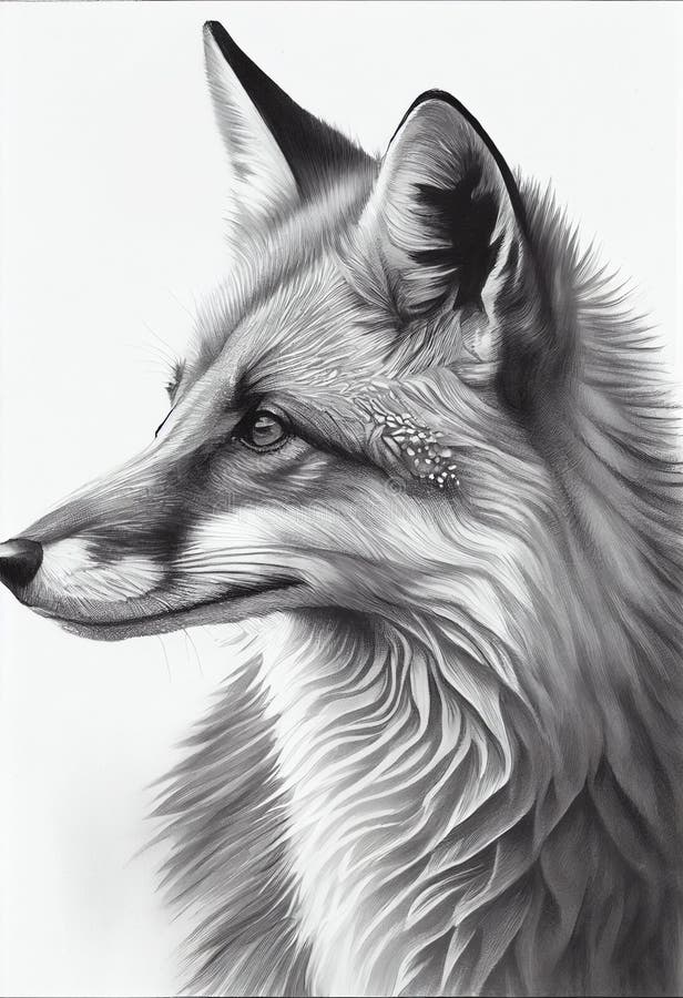 Disegno a penna nera di un ritratto di volpe rosso illustrazione di stock