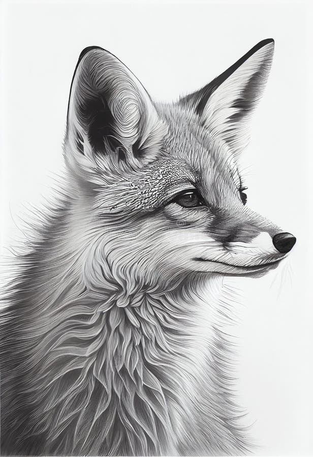 Disegno a penna nera di un ritratto di volpe rosso illustrazione di stock