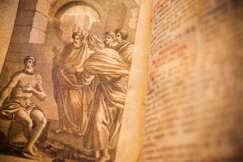 Disegno religioso da un libro romano di 300 anni nella lingua latina