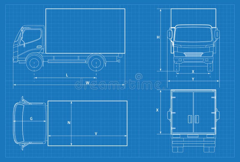 Disegno schematico del camion di consegna o modello di VAN car Illustrazione di vettore Automobile del camion nel profilo Modello royalty illustrazione gratis Disegno schematico del camion di consegna o modello di VAN car Illustrazione di vettore Automobile del camion nel profilo Modello royalty illustrazione gratis