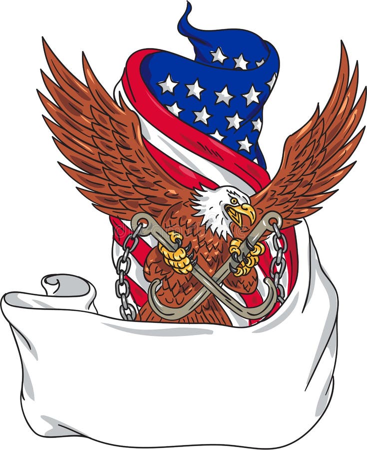 Disegno spiegato bandiera del gancio a J di Eagle Clutching Towing dell'americano