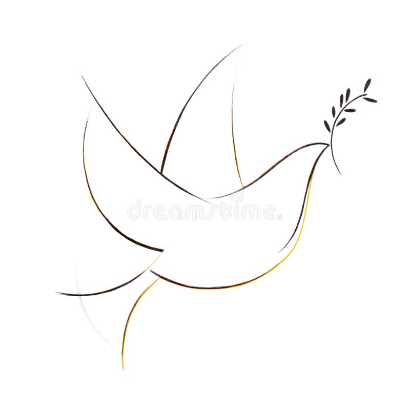 Disegno stilizzato di una colomba volante di olive lascia un simbolo di pace e rinascita dell'amore per la pace di Pasqua