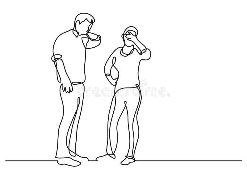 Disegno a tratteggio continuo delle coppie stanti frustrate royalty illustrazione gratis Disegno a tratteggio continuo delle coppie stanti frustrate royalty illustrazione gratis