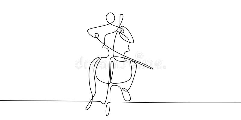 Disegno a tratteggio continuo di qualcuno che gioca gli strumenti di musica classica illustrazione vettoriale