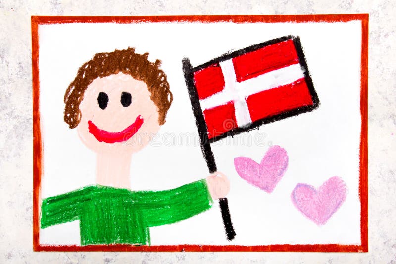 Disegno variopinto: Bandiera danese dell'uomo della bandiera felice della tenuta Bandierina della Danimarca