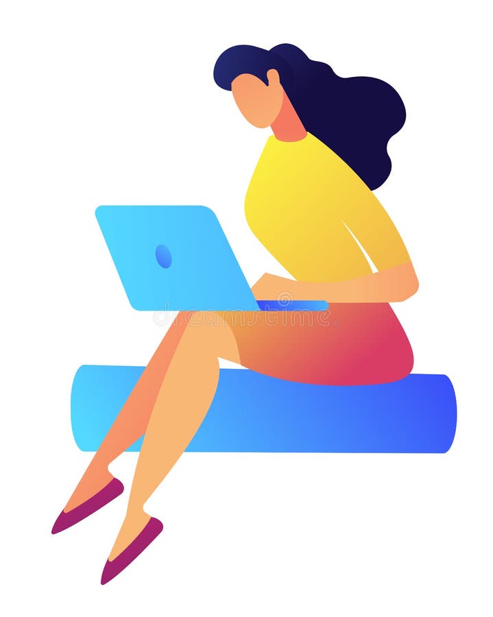 Diseñador bastante de sexo femenino con el pelo oscuro que trabaja en el ejemplo del vector del ordenador portátil libre illustration Diseñador bastante de sexo femenino con el pelo oscuro que trabaja en el ejemplo del vector del ordenador portátil libre illustration
