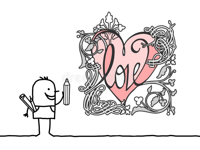 Diseñador Drawing de la historieta un corazón retro del estilo libre illustration Diseñador Drawing de la historieta un corazón retro del estilo libre illustration