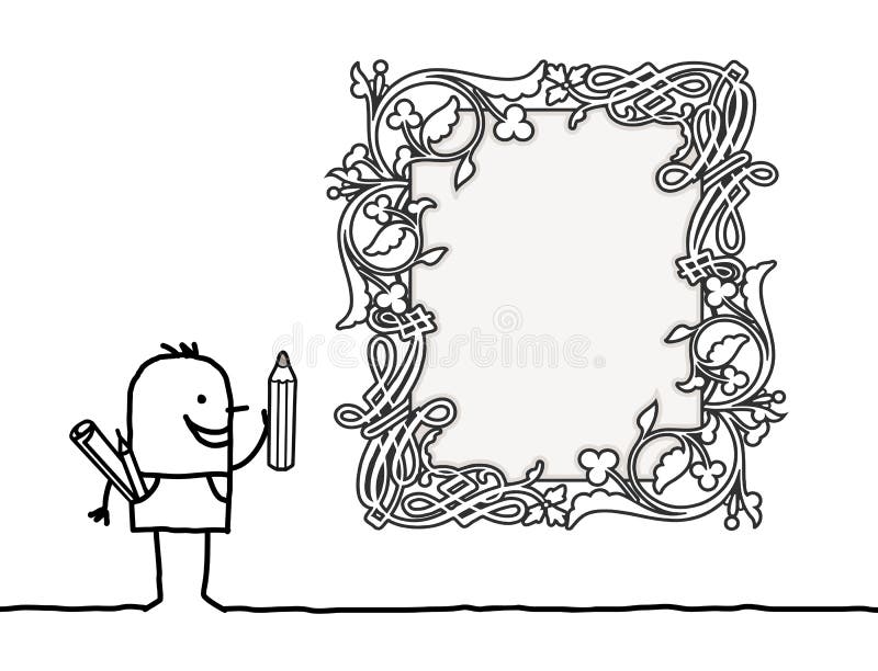 Diseñador Drawing de la historieta un marco del espacio en blanco del estilo del vintage ilustración del vector Diseñador Drawing de la historieta un marco del espacio en blanco del estilo del vintage ilustración del vector