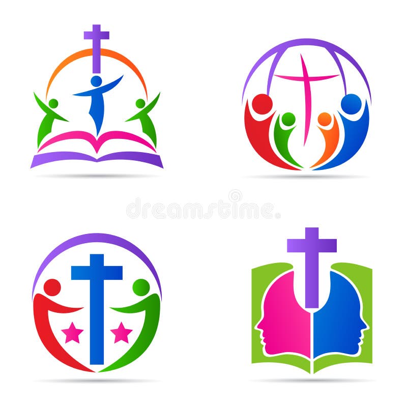 Diseño cruzado del icono del vector del símbolo de la religión de la iglesia de la familia de la biblia del logotipo de la gente